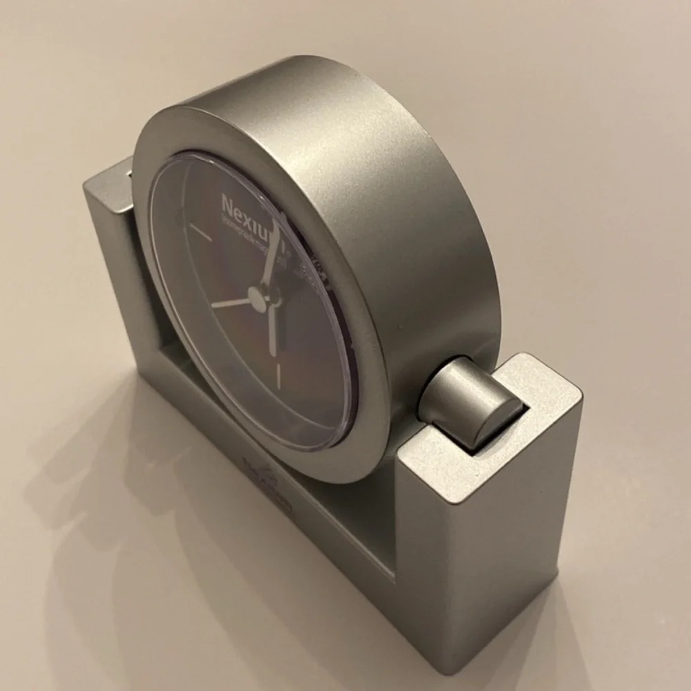 VTG Analog Y2K Desk Clock Silver Purple White Ticking Velvet Bottom NWT OS Rare